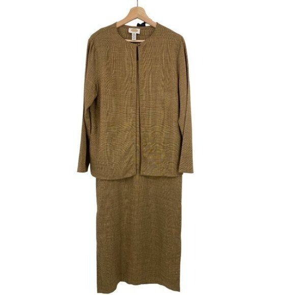 Talbots Women’s Vintage Linen Blend Maxi Dress & Jacket 10 Tan Brown Lightweight - Picture 1 of 12